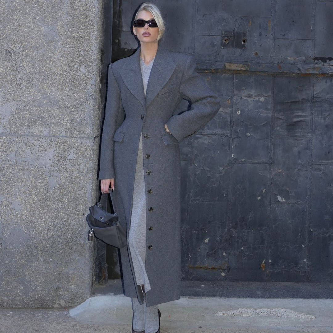 Premium Lange Dubbelgeknopte Mantel – Winter Elegantie