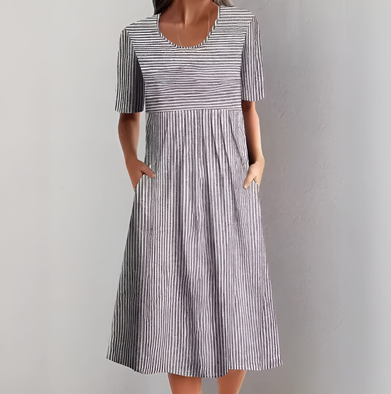 Annika™ – Elegante Gestreepte Midi-jurk met Maritieme Flair