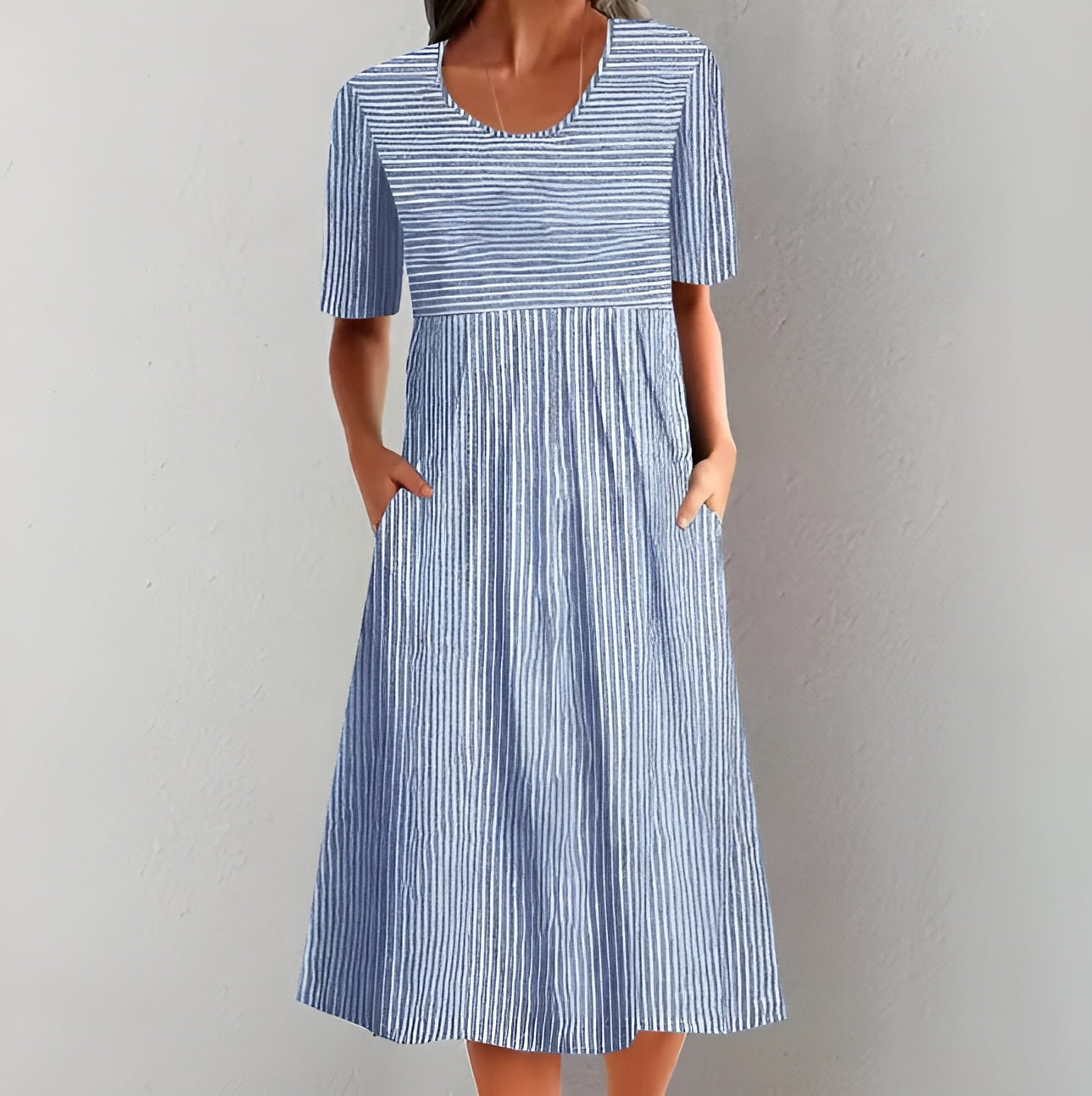 Annika™ – Elegante Gestreepte Midi-jurk met Maritieme Flair