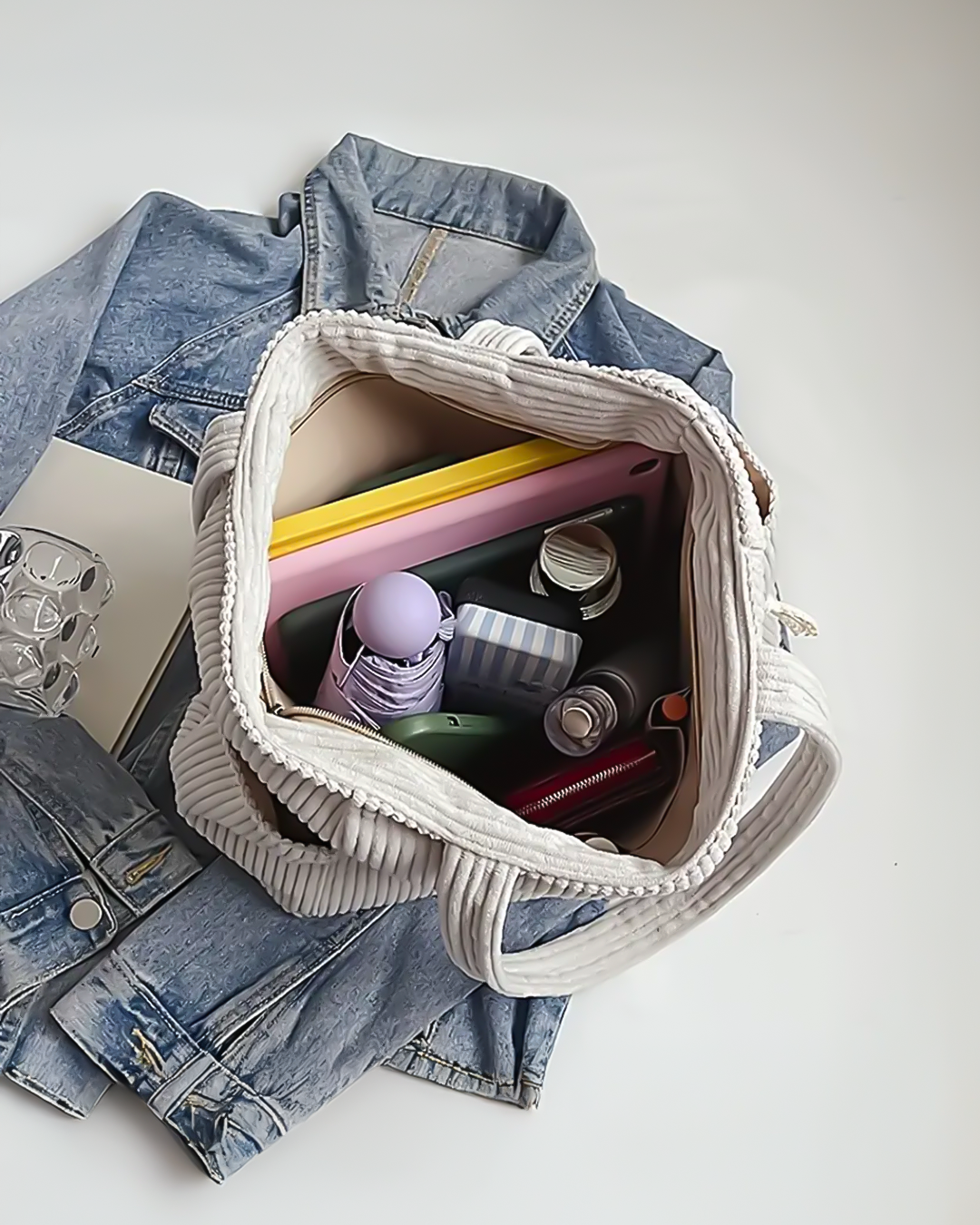 Tilda – Geribbelde draagtas met stijlvol koorddetail