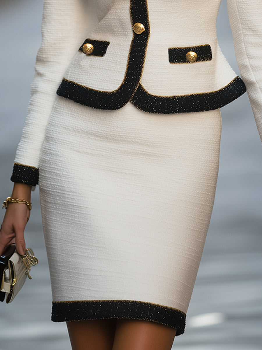 Fleur™ - Tijdloze tweedelige rokset met subtiele contrastaccenten